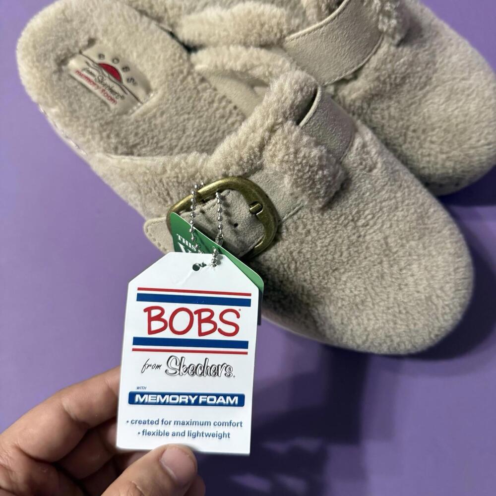 BOBS by Skechers Faux Fur Taupe Platform Slippers Vegan 114558 Women’s 8 - Picture 3 of 11